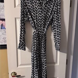Boden Black and White Geometric Long Sleeve Dress